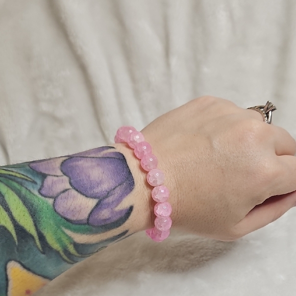 Natural Rose Quartz 8mm Beaded Stretch Bracelet Healing Crystal Stone Boho - Picture 3 of 6